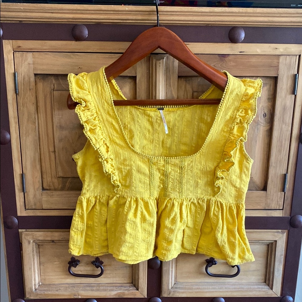 Free People Yellow Ruffled Crop Top